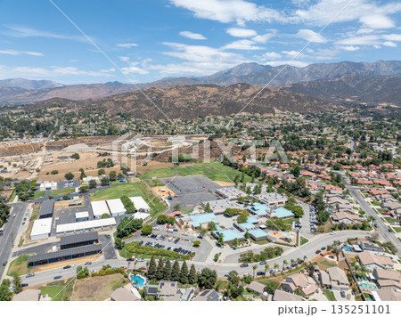 Aerial view of Yucaipa city, in San Bernardino County, California, United States 135251101