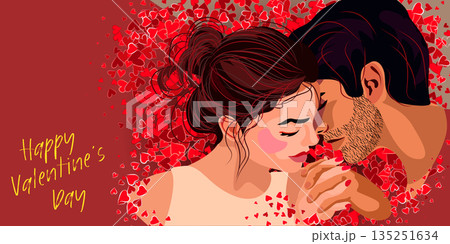 Valentines Day cute Romantic greeting card or poster. Man and woman. 135251634