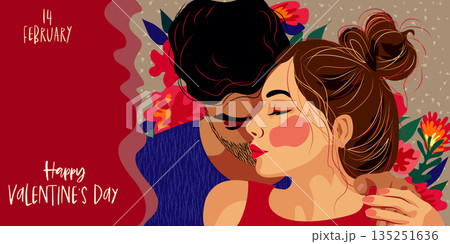 Valentines Day cute Romantic greeting card or poster. Man and woman. 135251636