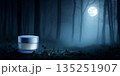 Skincare cream jar mock-up with copy space in a mystical forest under moonlight 135251907