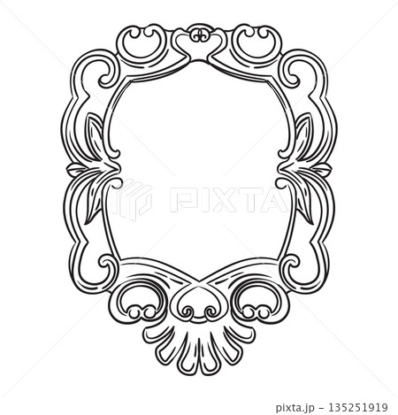 Engraved ornate baroque floral frame vector isolated illustration 135251919