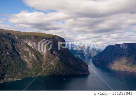 Fjord landscape Aurlandsfjord in Norway 135252042