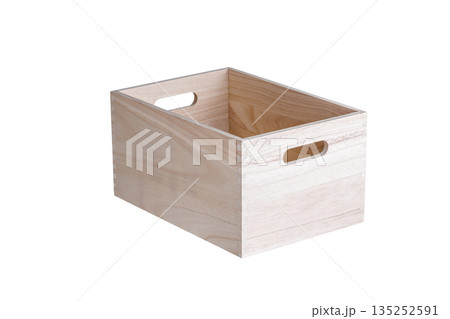 Minimalist Empty Wood Box with Oval Handles - Clean Design 135252591