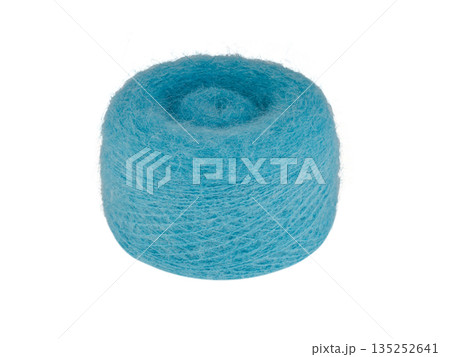 Blue Fluffy Yarn Ball on White Background Blue Fluffy Yarn Ball on White Background 135252641