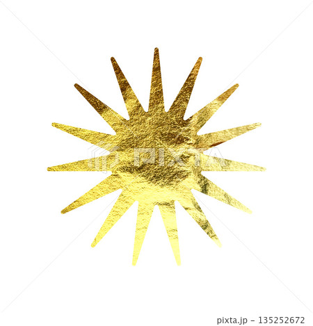 Golden star, sunburst symbol. Shiny gold foil. Vintage sunbeam symbol. Shopping labels, sale sticker, quality mark. Modern art. Wedding, greeting card decoration elements. Vector illustration Golden star, sunburst symbol. Shiny gold foil. Vintage sunbeam symbol. Shopping labels, sale sticker, quality mark. Modern art. Wedding, greeting card decoration elements. Vector illustration 135252672