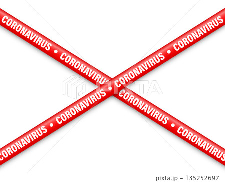 Quarantine zone warning tape. Novel coronavirus outbreak. Global lockdown. Red coronavirus danger stripe. Police caution line, restricted area. Construction tape. Vector illustration Quarantine zone warning tape. Novel coronavirus outbreak. Global lockdown. Red coronavirus danger stripe. Police caution line, restricted area. Construction tape. Vector illustration 135252697