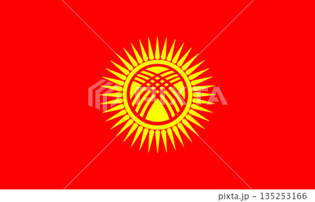 National Flag of Kyrgyz. Kyrgyzstan republic flag icon template. Flag of Kyrgyz badge, button. Kyrgyzstan flag symbol official colours. 135253166
