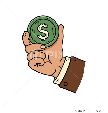 Hand holding green coin with dollar sign financial concept vector illustration 135253465