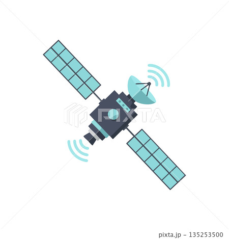 Satellite communication technology with solar panels and antenna vector illustration 135253500