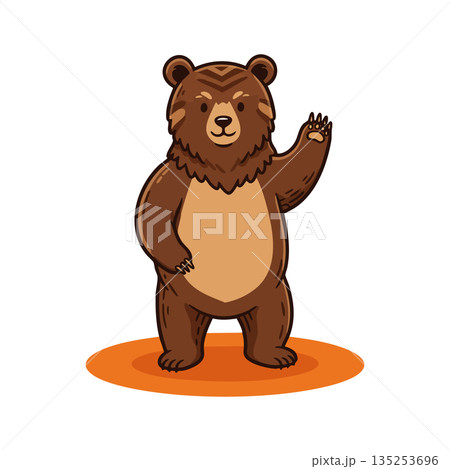 Brown Bear Standing Upright Waving Paw Friendly Animal Illustration Vector 135253696