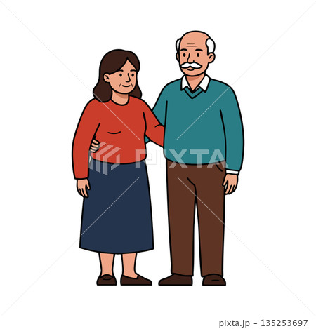 Elderly couple standing together in casual clothing vector illustration Elderly couple standing together in casual clothing vector illustration 135253697