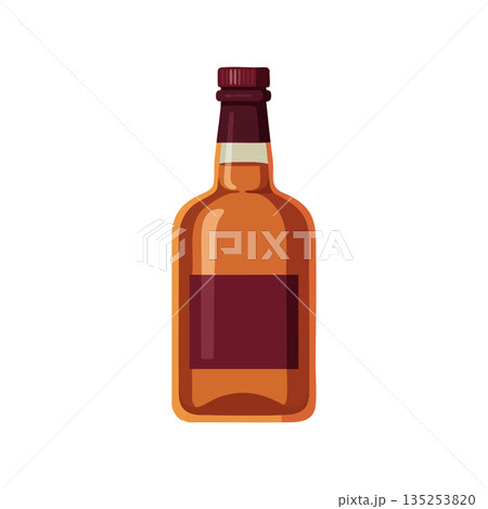 Whiskey bottle with dark red label and maroon cap vector illustration for drink design 135253820