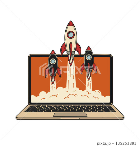 Rocket Launching from Laptop Screen Technology Startup Business Innovation Concept Vector Illustration Rocket Launching from Laptop Screen Technology Startup Business Innovation Concept Vector Illustration 135253893