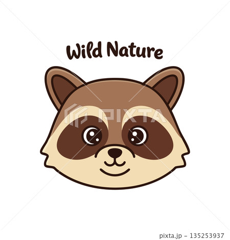 Cute raccoon face wild nature animal illustration with brown and beige colors vector Cute raccoon face wild nature animal illustration with brown and beige colors vector 135253937