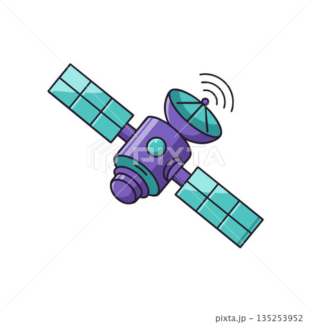 Satellite with solar panels and communication dish in space technology vector illustration 135253952