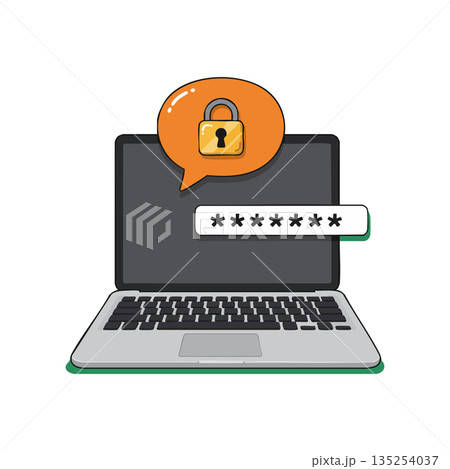 Laptop computer showing password protection with padlock security icon vector illustration for digital safety and privacy concept Laptop computer showing password protection with padlock security icon vector illustration for digital safety and privacy concept 135254037