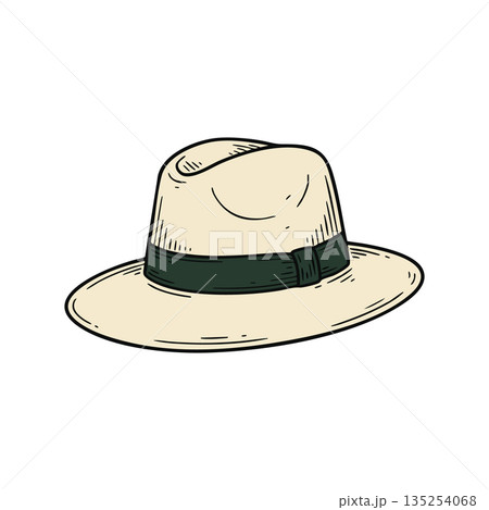 Panama hat with green band stylish summer accessory classic design vector illustration Panama hat with green band stylish summer accessory classic design vector illustration 135254068