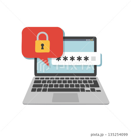 Laptop with password protection and security...のイラスト素材 [135254099] - PIXTA