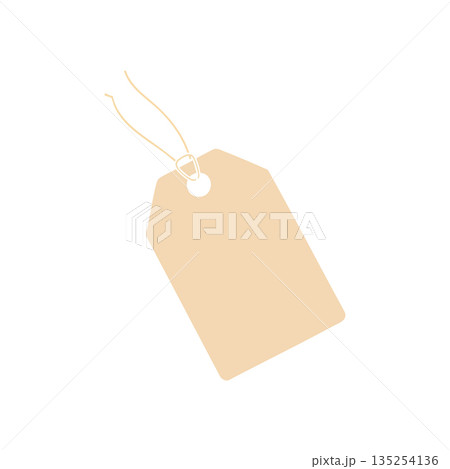 Beige blank price tag with string hanging isolated on white background vector illustration for labeling and branding purposes 135254136
