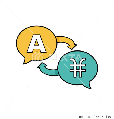 Language translation communication icon with letter A and yen symbol in speech bubbles vector design 135254149