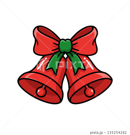 Christmas red bells with green bow festive decoration vector illustration 135254282