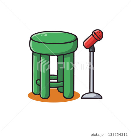 Green stool with red microphone vector illustration for stage or performance setup 135254311