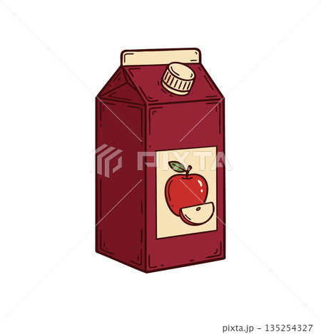 Red Apple Juice Carton Packaging Illustration with Cap and Label Design Red Apple Juice Carton Packaging Illustration with Cap and Label Design 135254327