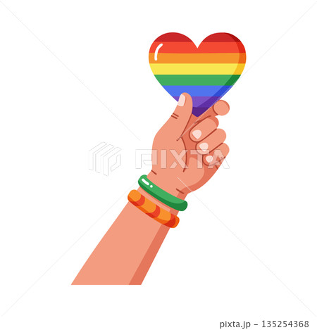 Hand holding rainbow heart symbol of pride and support for LGBTQ community vector illustration 135254368