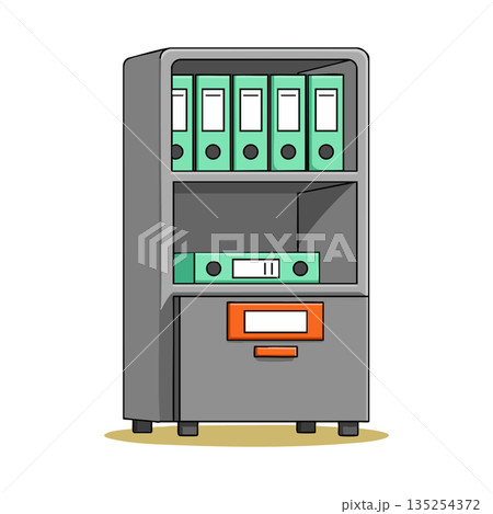 Office Filing Cabinet with Green Binders and Orange Label Vector Illustration 135254372