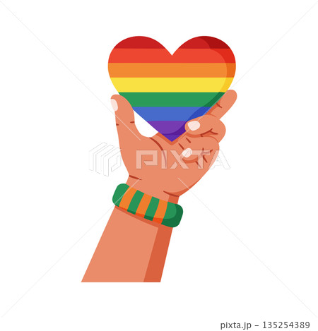 Hand Holding Rainbow Heart Symbol of Pride and Diversity in Flat Vector Style Hand Holding Rainbow Heart Symbol of Pride and Diversity in Flat Vector Style 135254389