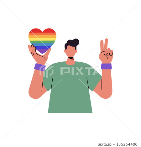 Person Holding Rainbow Heart Symbolizing LGBTQ Pride and Peace Gesture Vector Illustration 135254400