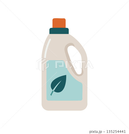 Eco friendly detergent bottle with leaf symbol and orange cap vector illustration 135254441