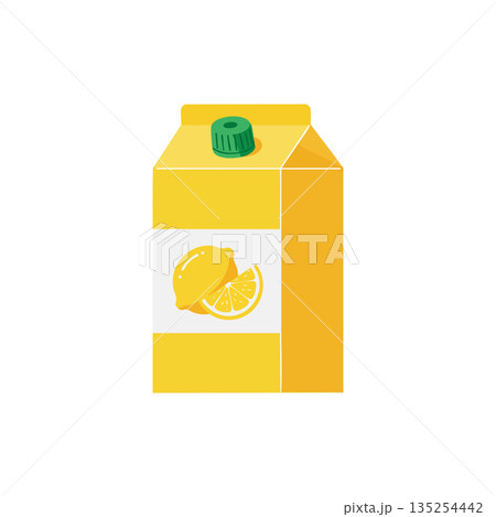 Lemon juice carton with green cap simple yellow packaging vector illustration 135254442