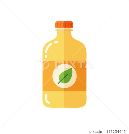 Yellow juice bottle with green leaf label flat vector illustration natural beverage design 135254445