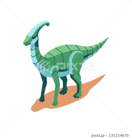 Parasaurolophus dinosaur vector in green shades standing on earth surface illustration for prehistoric animal collection 135254670