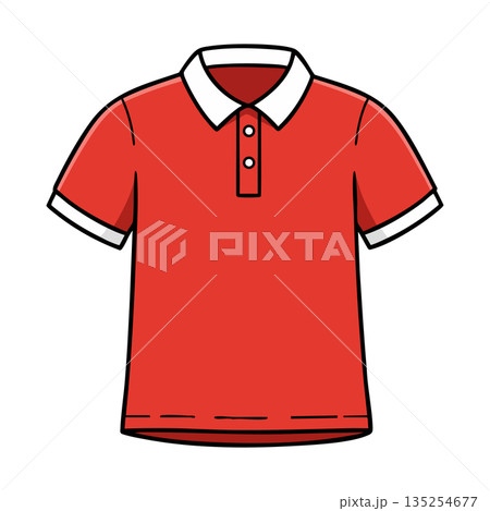 Red polo shirt with white collar and sleeve trim vector illustration for casual fashion and summer style clothing design 135254677