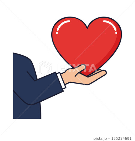 Hand holding large red heart symbol of love care and support vector illustration concept Hand holding large red heart symbol of love care and support vector illustration concept 135254691