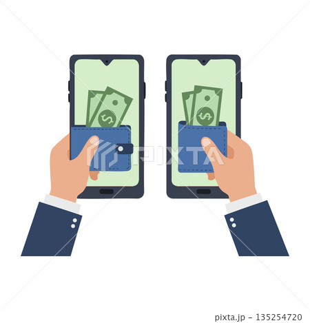 Mobile phone digital wallet with cash payment and transaction concept vector illustration 135254720