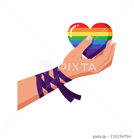 Hand Holding Rainbow Heart Symbol of LGBTQ Pride and Support Vector Illustration 135254734