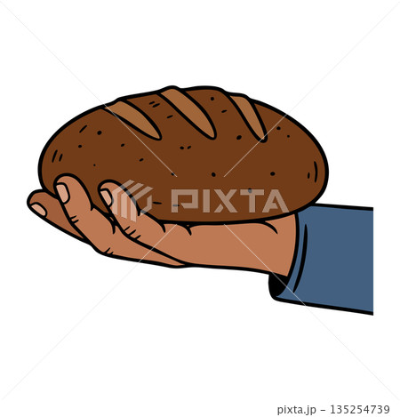 Hand Holding Fresh Brown Bread Loaf Vector Illustration for Food and Lifestyle Design Hand Holding Fresh Brown Bread Loaf Vector Illustration for Food and Lifestyle Design 135254739