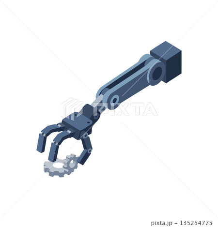 Robotic arm with mechanical claw gripping gear technology and automation machinery vector design Robotic arm with mechanical claw gripping gear technology and automation machinery vector design 135254775