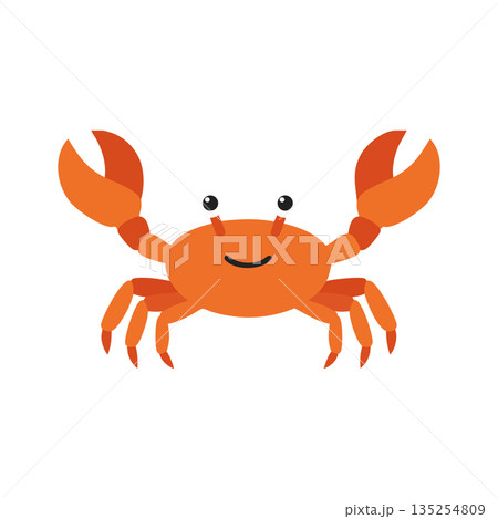Crab vector illustration with orange color and happy expression in cartoon style for marine and ocean themes 135254809