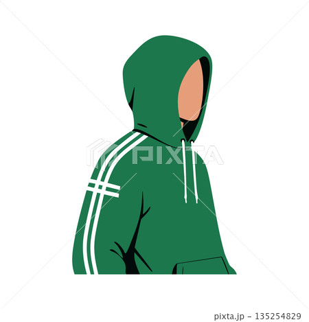 Person wearing green hooded sweatshirt with white stripes casual style vector illustration Person wearing green hooded sweatshirt with white stripes casual style vector illustration 135254829