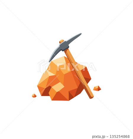 Mining pickaxe tool and orange rock mineral extraction vector icon design illustration Mining pickaxe tool and orange rock mineral extraction vector icon design illustration 135254868