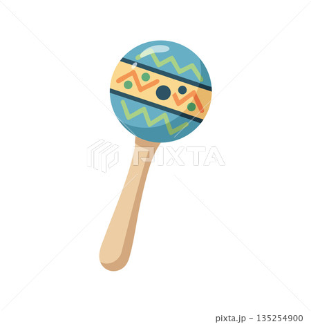 Maraca musical instrument colorful vector illustration with wooden handle and festive design elements Maraca musical instrument colorful vector illustration with wooden handle and festive design elements 135254900