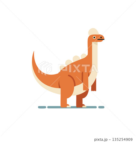 Cartoon orange dinosaur with beige spots standing facing right in simple flat style vector illustration 135254909