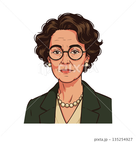 Mature woman with glasses and pearl necklace vector portrait illustration 135254927