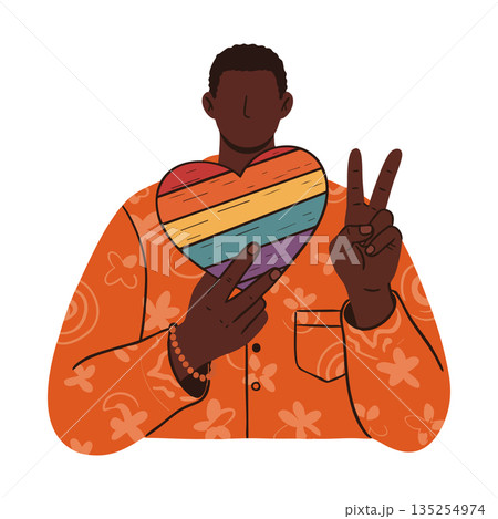 Person Holding Rainbow Heart Symbolizing Pride and Peace Gesture in Orange Shirt Vector Illustration Person Holding Rainbow Heart Symbolizing Pride and Peace Gesture in Orange Shirt Vector Illustration 135254974