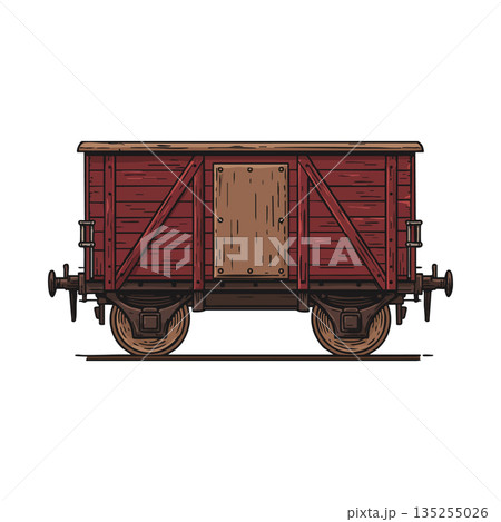Vintage wooden cargo train wagon with detailed wheels and hinges vector illustration 135255026