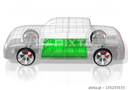 Electric car concept - 3D illustration Electric car concept - 3D illustration 135255533